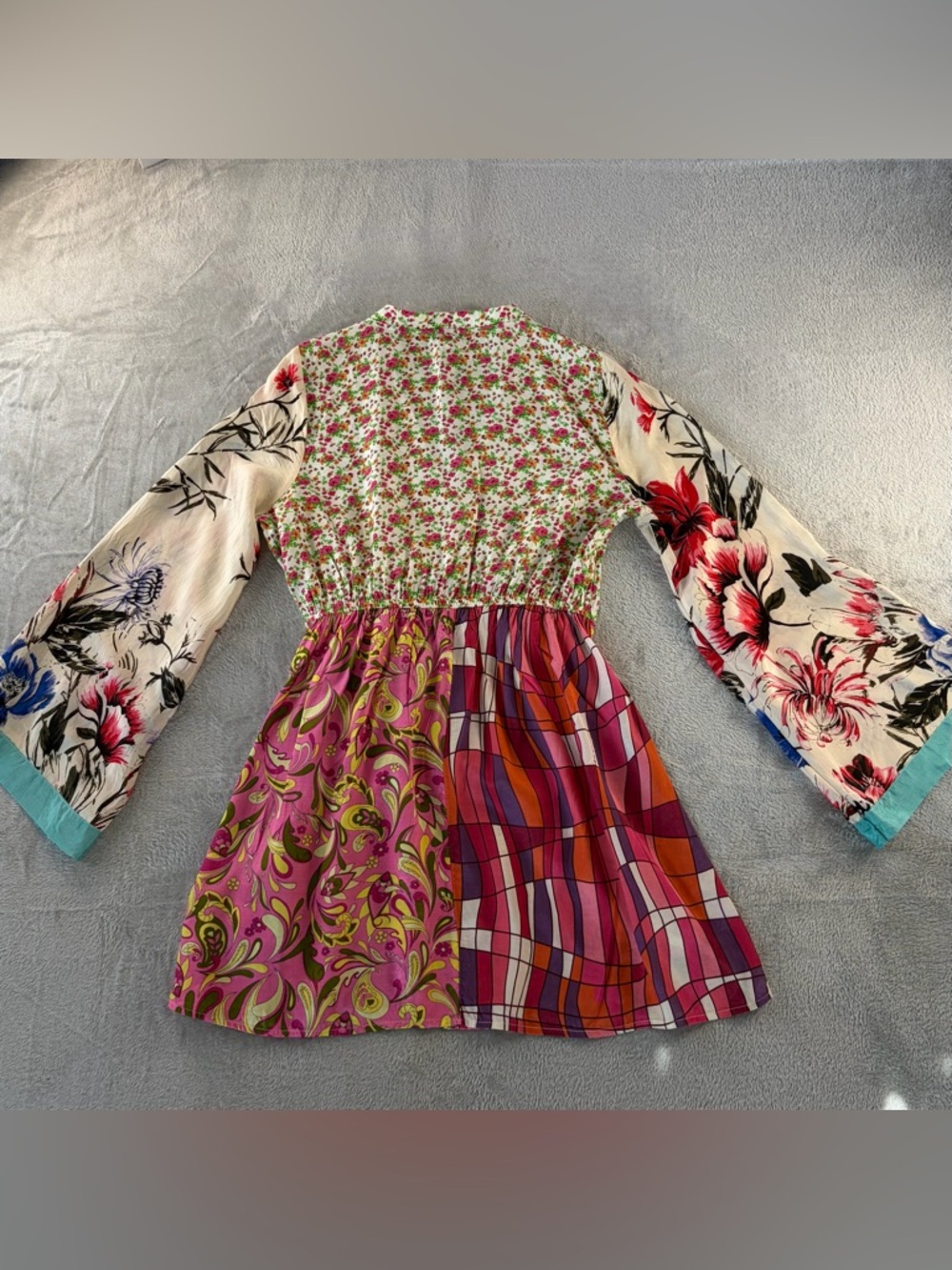 River Island Size 8 flirty kimono wrap dress block mixed prints - Picture 3 of 10